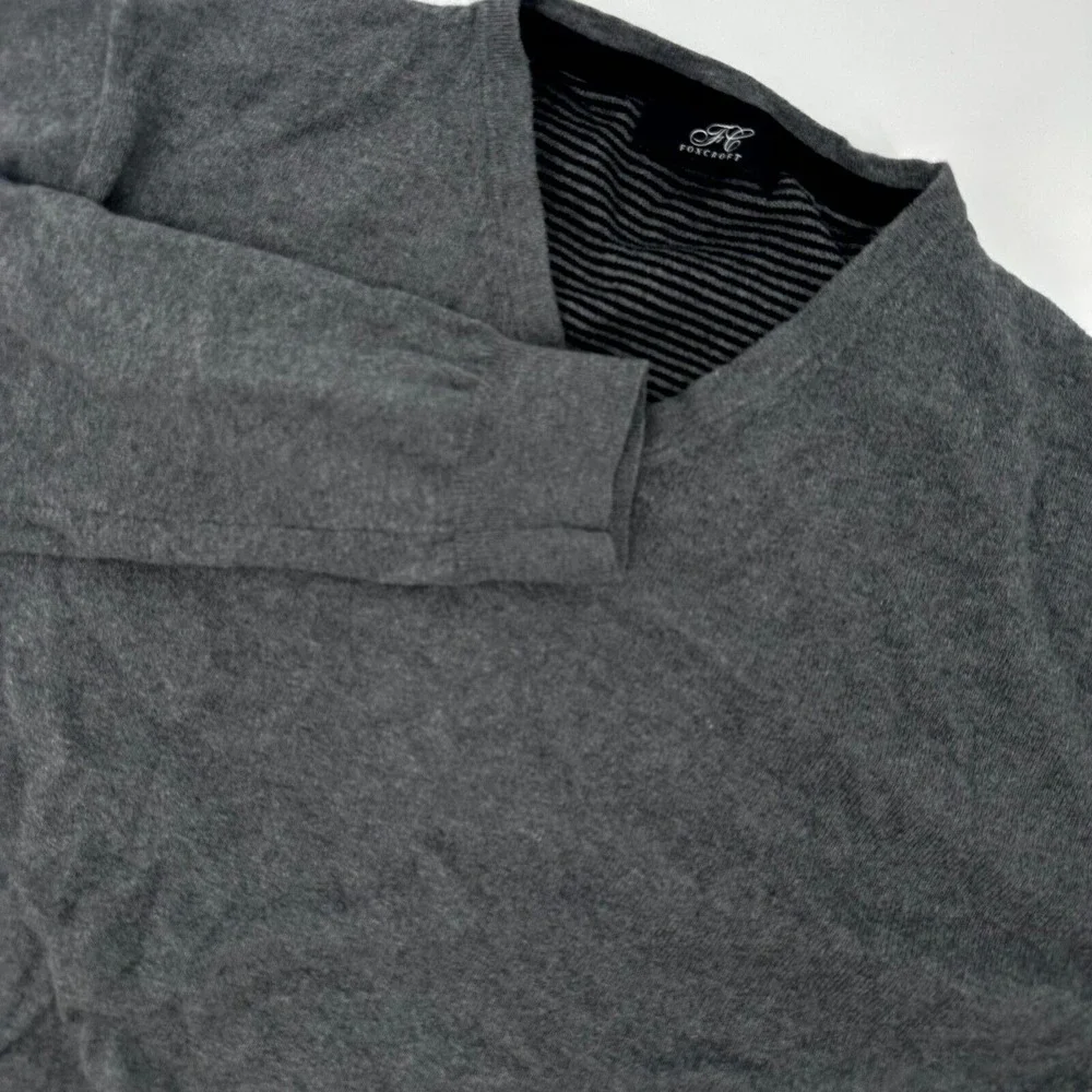 Foxcroft Sweater Mens 2XL Gray Knitted Ribbed Hem Stretch Raglan‎ Sleeve V Neck